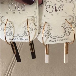 TWO PAIRS - cream and brown hoop earrings